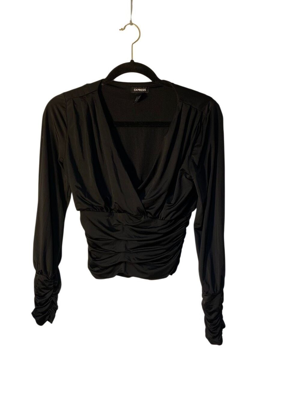 Express women’s black front, Gathered sleeve ruched top XS - Picture 2 of 5